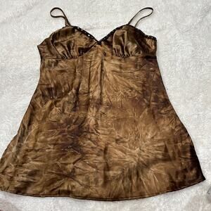 VTG Y2K Xhilaration Babydoll Satin Brown Top Large Fairy Grunge Romantic 90s